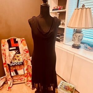 Allen B. By Allen Schwartz Black Sheath Midi Dress with Cowl Neck